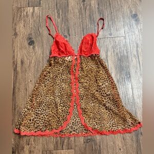Victoria's Secret Very Sexy Sheer Mesh Leopard Print Babydoll Nightie Size M